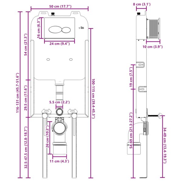 vidaXL Rám na upevnenie toalety do kúpeľne Biele Plast 50 x 8 x 131 cm – Obrázok 10
