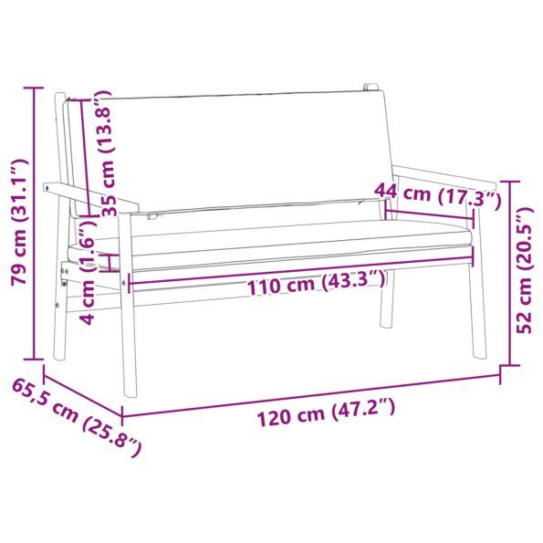 vidaXL Záhradná lavička s vankúšmi z masívneho akáciového dreva – Obrázok 7