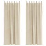 vidaXL Záclony s pútkami 2 ks Krémová zamat – Obrázok 2