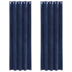 vidaXL Záclony s okami 2 ks Tmavomodrý zamat – Obrázok 2