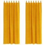 vidaXL Závesy s blokovaním svetla s pútkami 2 ks Horčicová zamat – Obrázok 2