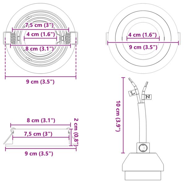 vidaXL Bodové svetlo 6 pcs Strieborná 9 x 9 x 2 cm Hliník – Obrázok 12