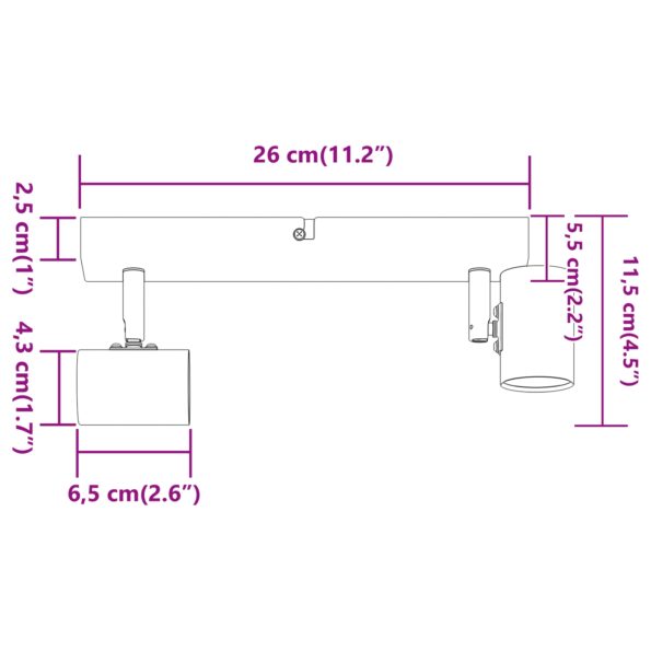 vidaXL Stropné bodové svetlo so bodmi Biela 26 x 6,5 x 11,5 cm Kov – Obrázok 13