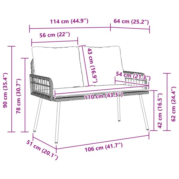 vidaXL Záhradná lavica čierna 114x64x78 cm z poly ratan – Obrázok 8