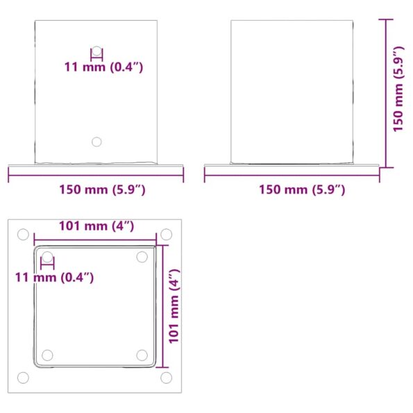42000012_11.jpg vidaXL Podnože stĺpikov štvorcové 4 ks Strieborná 101x101 mm – Obrázok 11