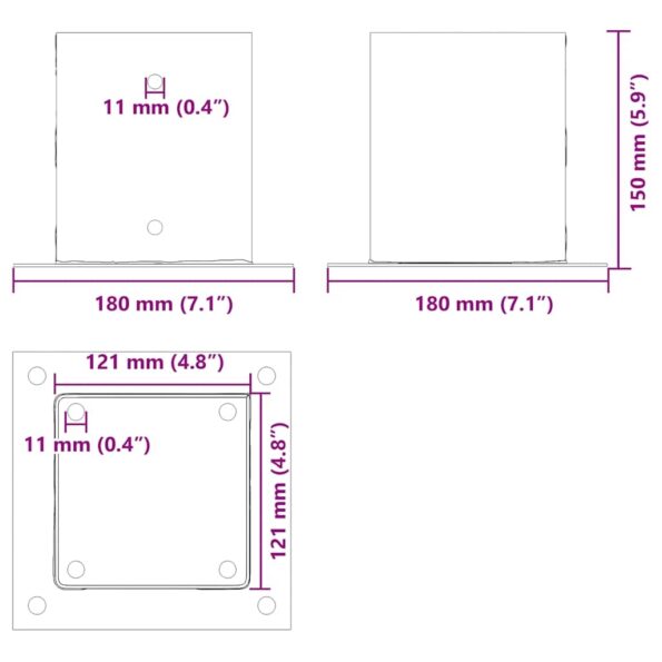 42000015_10.jpg vidaXL Podnože stĺpikov štvorcové 12 ks Strieborná 121x121 mm – Obrázok 10