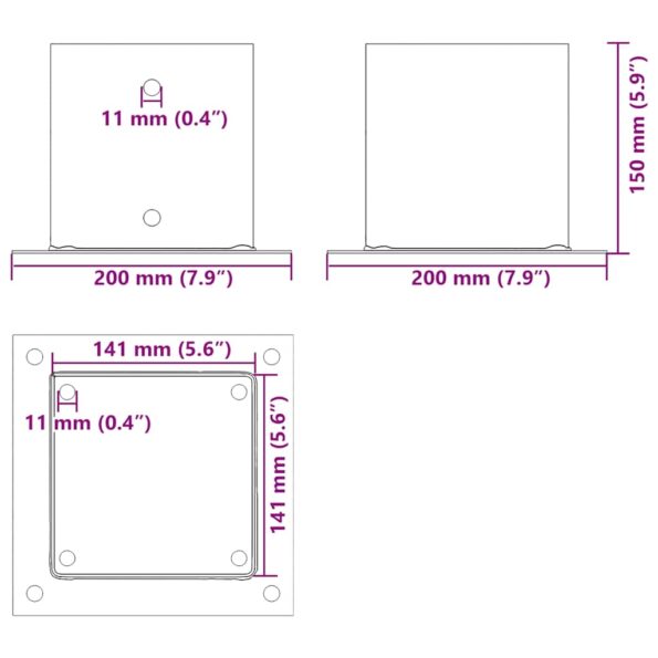 42000035_10.jpg vidaXL podstavce stĺpikov štvorcové 12 ks Antracit 141x141 mm – Obrázok 10
