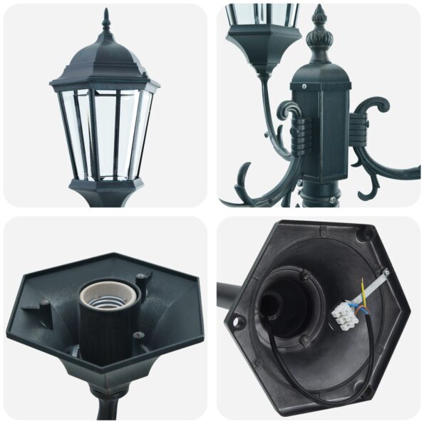 vidaXL Záhradný svetelný stĺp s 3 lampami E27 Zelený 220 cm Hliník – Obrázok 5