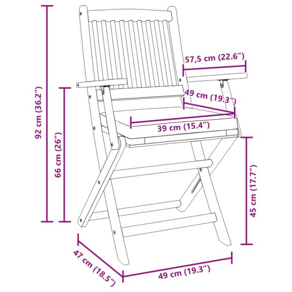 vidaXL Skladacie záhradné stoličky s bielym vankúšom 2ks z masívneho akáciového dreva – Obrázok 11