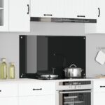 vidaXL Kuchynská obkladová doska čierna 110x60x0,6 cm z temperovaného skla