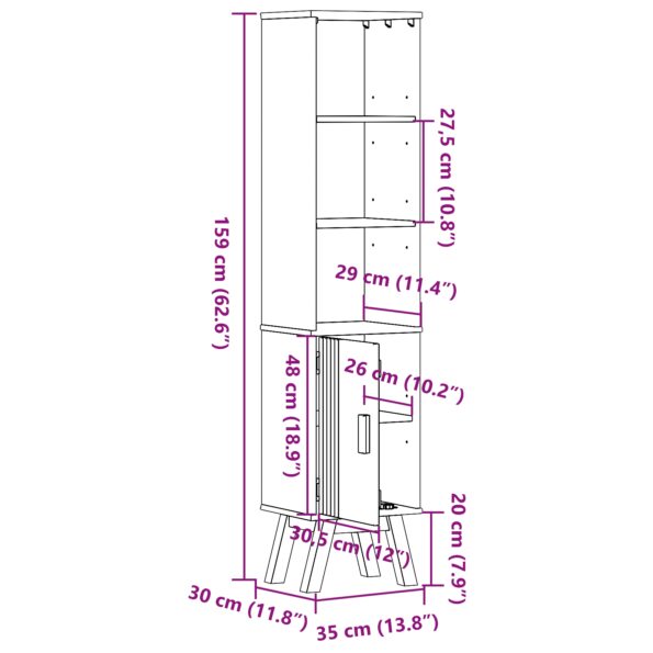vidaXL Kúpeľňová skriňa Hnedá 35x30x159 cm Solid Borovicové drevo – Obrázok 10