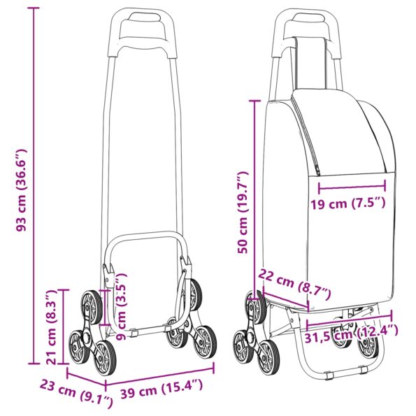 vidaXL Nákupný vozík so schodiskovým lezecem Modrý 38 L – Obrázok 12