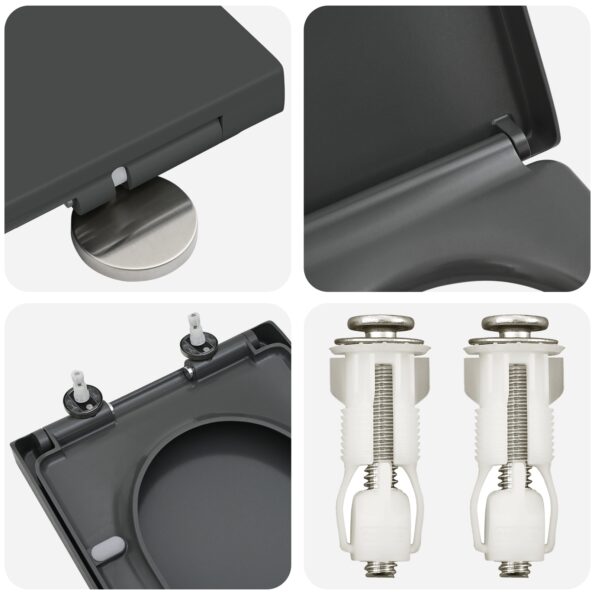 vidaXL Rýchlo uvoľňovacie WC sedadlo s tichým zatváraním Duroplast Antracit – Obrázok 8