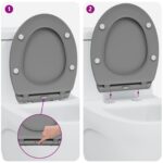 vidaXL Rýchloupínacie WC sedadlo so soft close Duroplast Sivá – Obrázok 11