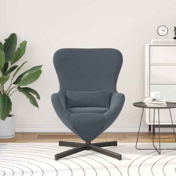 vidaXL Vajíčkové kreslo Tmavo šedá 63 x 73 x 90 cm Zamat – Obrázok 3