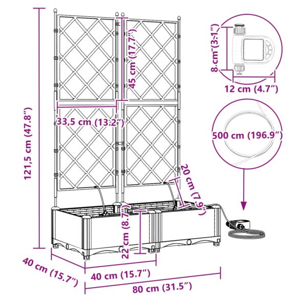 vidaXL Záhradné kvetináče s vodným zavlažovacím systémom 2 ks Hnedá – Obrázok 9