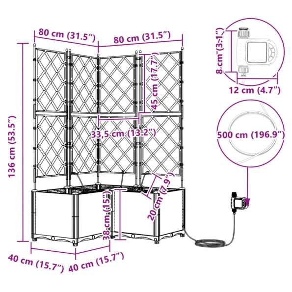 vidaXL Záhradné kvetináče so systémom zavlažovania 3 ks Hnedá – Obrázok 8