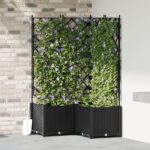 vidaXL Záhradný kvetináč s trelážou 3 ks Čierny 80x80x143 cm