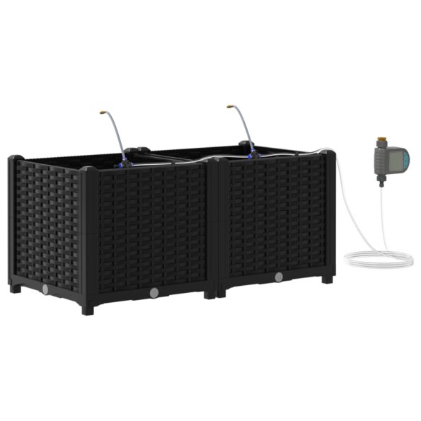 vidaXL Záhradné kvetináče so systémom zavlažovania 2 ks Čierna – Obrázok 2