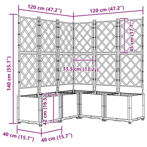 vidaXL Záhradný kvetináč s trelážou 5 ks Sivý 120x120x143 cm – Obrázok 7