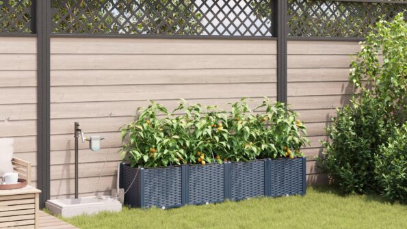 vidaXL Záhradné truhlíky so zavlažovacím systémom 4 ks Sivé – Obrázok 4