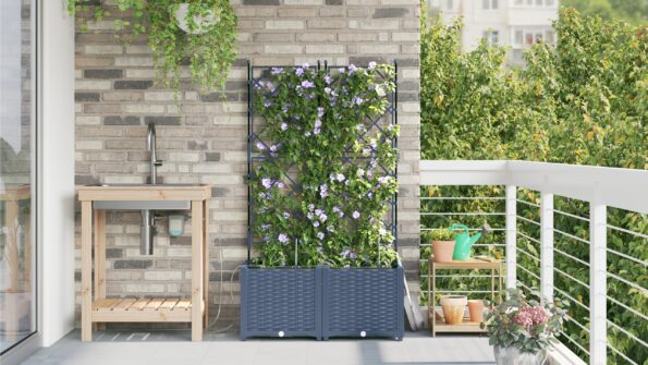 vidaXL Záhradné Hrnce s Vodným Závlahovým Systémom 2 ks Sivé – Obrázok 4