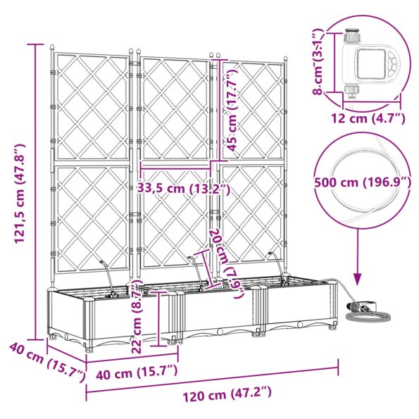 vidaXL Záhradné kvetináče so zavlažovacím systémom 3 ks Sivá – Obrázok 9