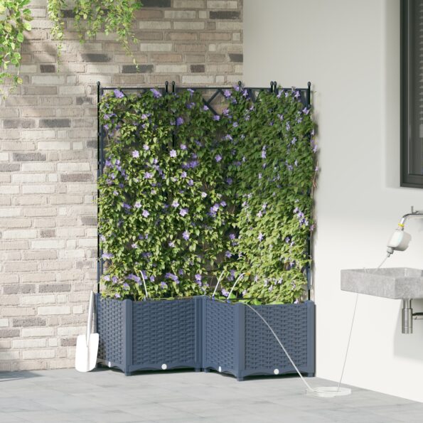 vidaXL Záhradné črepníky so zavlažovacím systémom 3 ks Sivá – Obrázok 3