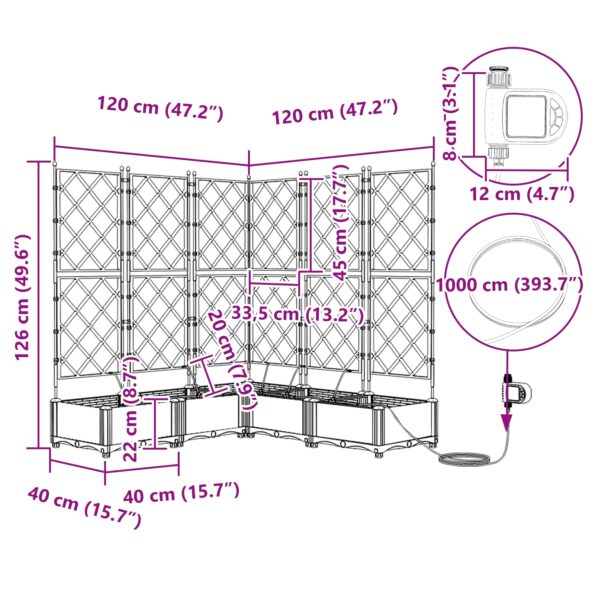 vidaXL Záhradné črepníky so zavlažovacím systémom 5 ks Šedé – Obrázok 8