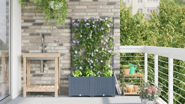 vidaXL Záhradný kvetináč s trelisom 2 ks Svetlosivý 80x40x143 cm – Obrázok 4