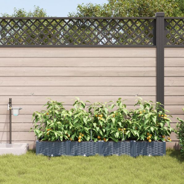 vidaXL Záhradné kvetináče so systémom zavlažovania 4 ks Svetlosivá – Obrázok 3