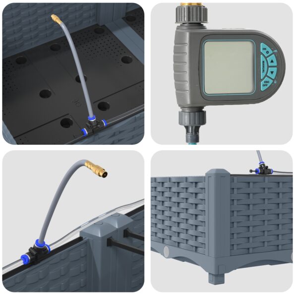 vidaXL Záhradné kvetináče so systémom zavlažovania 4 ks Svetlosivá – Obrázok 8