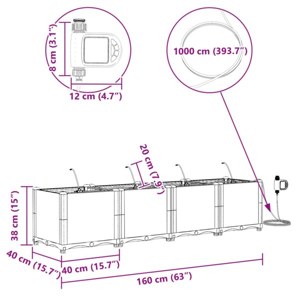 vidaXL Záhradné truhlíky so systémom zavlažovania 4 ks Svetlosivá – Obrázok 9