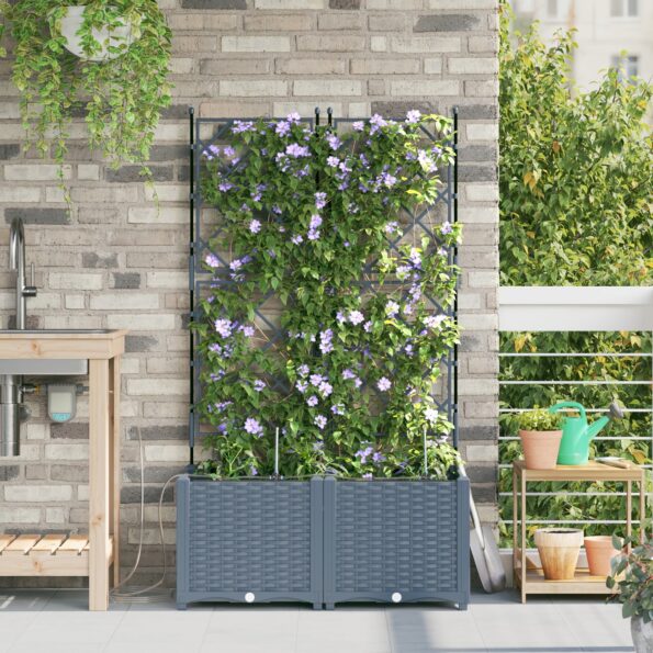 vidaXL Záhradné kvetináče so systémom zavlažovania 2 ks Svetlosivá – Obrázok 3