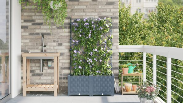 vidaXL Záhradné kvetináče so systémom zavlažovania 2 ks Svetlosivá – Obrázok 4