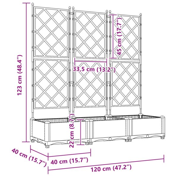 vidaXL záhradný kvetináč s trelážou 3 ks biela 120x40x125,5 cm – Obrázok 8