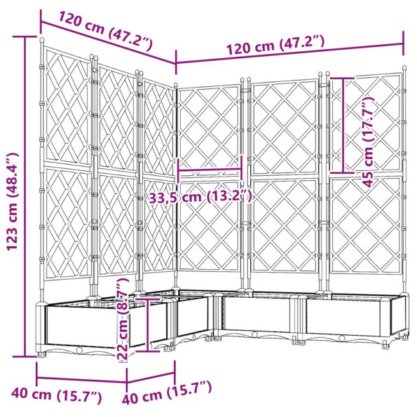 vidaXL Záhradný kvetináč s trellis 5 kusov Biely 120x120x125.5 cm – Obrázok 10