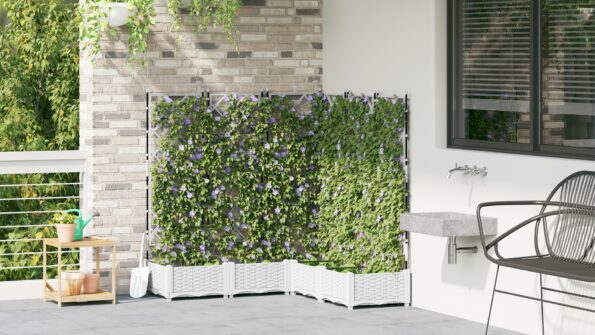 vidaXL Záhradný kvetináč s trellis 5 kusov Biely 120x120x125.5 cm – Obrázok 4