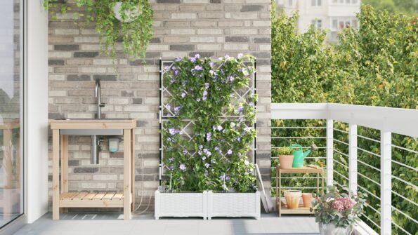 vidaXL Záhradné kvetináče s vodným zavlažovacím systémom 2 ks Biele – Obrázok 4