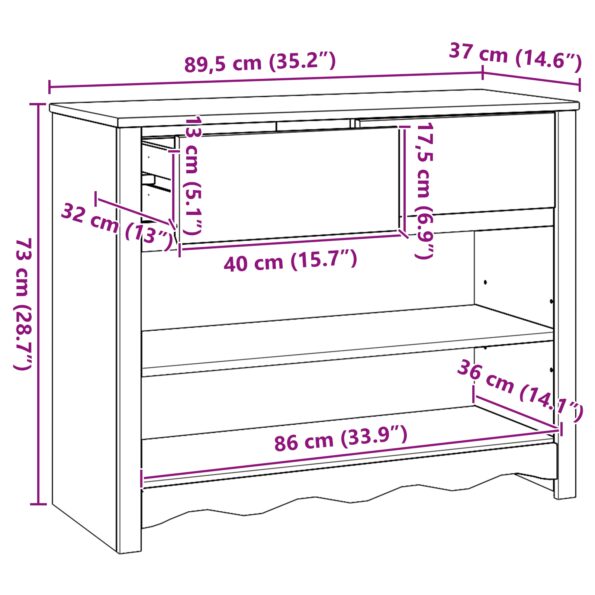 vidaXL Konzolový stôl ""DRAMMEN"" Biela 89,5x37x73 cm Masívne drevo borovica – Obrázok 11