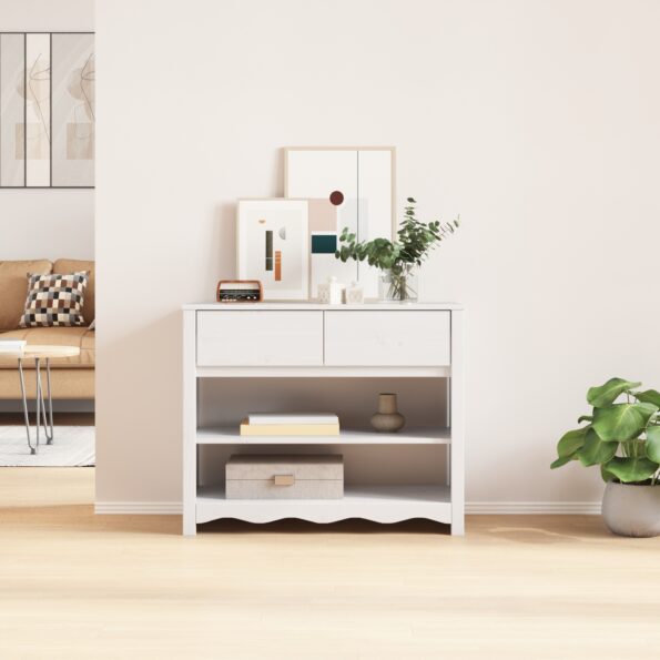 vidaXL Konzolový stôl ""DRAMMEN"" Biela 89,5x37x73 cm Masívne drevo borovica – Obrázok 4