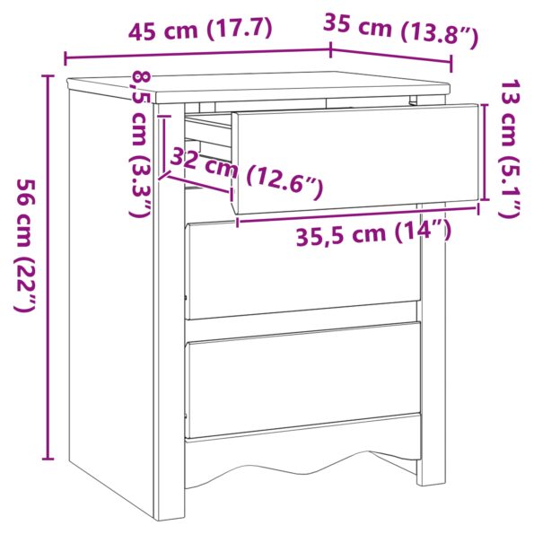 vidaXL Nočný stolík ""DRAMMEN"" Biela 45x35x56 cm Masívne drevo borovica – Obrázok 11