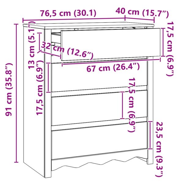 vidaXL Komoda ""DRAMMEN"" Biela 76,5x40x91 cm Masívne drevo Borovica – Obrázok 11