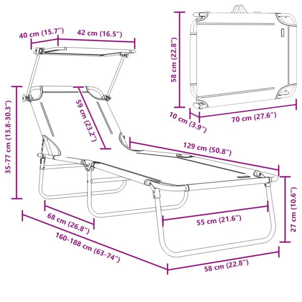 vidaXL Skladacie slnečné lehátka 2 ks s tienidlom Červené 600D Oxford tkanina – Obrázok 12