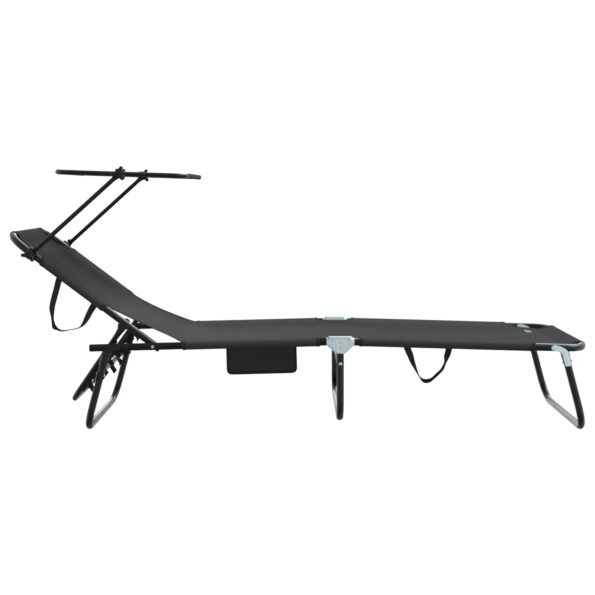 vidaXL skladacie lehátko na slnku s plachtou Čierne 600D Oxford látka – Obrázok 5