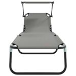 vidaXL skladacie slnečné lehátko s plátenkou Sivé 600D Oxford tkanina – Obrázok 4