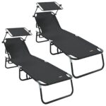 vidaXL skladacie slnečné lehátka 2 ks s markízou čierne 600D Oxfordská textília – Obrázok 2