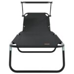 vidaXL skladacie slnečné lehátka 2 ks s markízou čierne 600D Oxfordská textília – Obrázok 5