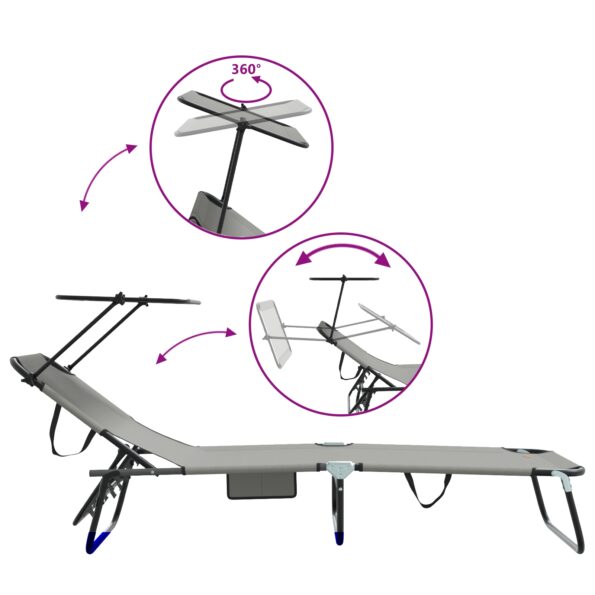 vidaXL Skladacie lehátka 2 ks s markízou Sivé 600D Oxfordská tkanina – Obrázok 9
