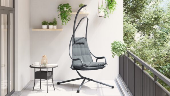 vidaXL visiaca stolička s rámom a vankúšom antracitová oceľ – Obrázok 4